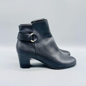 Cole Haan Boots Womens 7.5 Black Leather Grand OS Ankle Booties Zip Block Heel